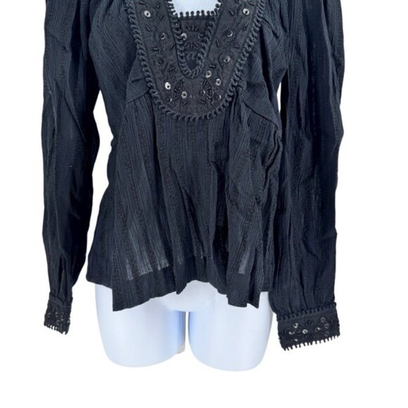 Sea New York NEW Charlotte Black Embellished Long Sleeve V Neck Top Size S - Picture 5 of 11
